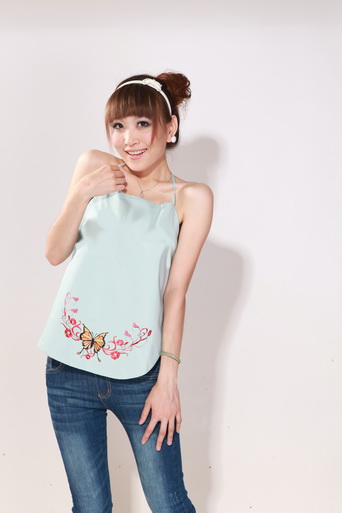 育靈龍蝶戀花夾層肚兜天藍(lán)色