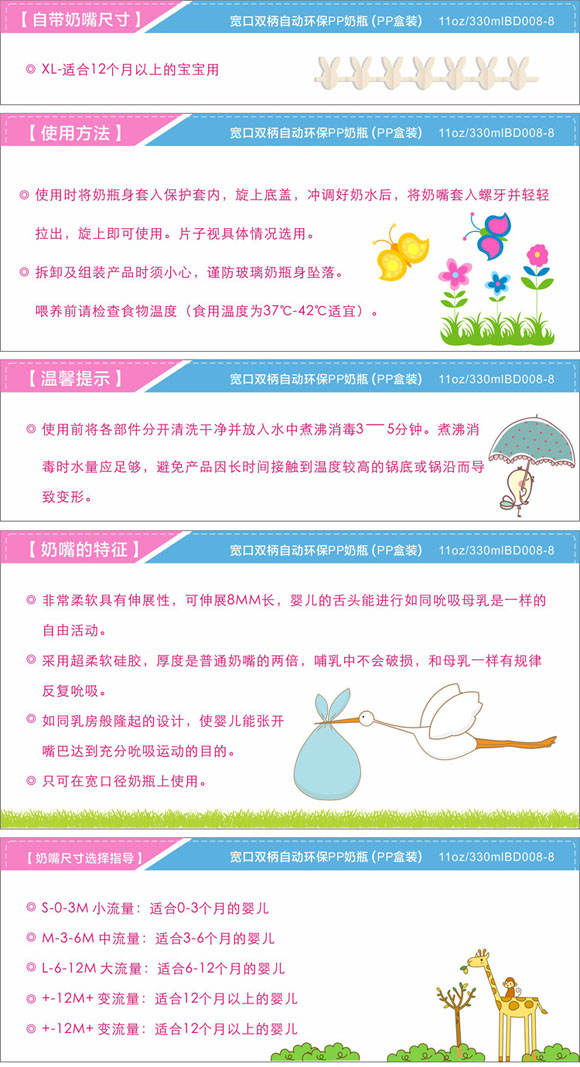 寶德環(huán)保PP奶瓶330ml藍