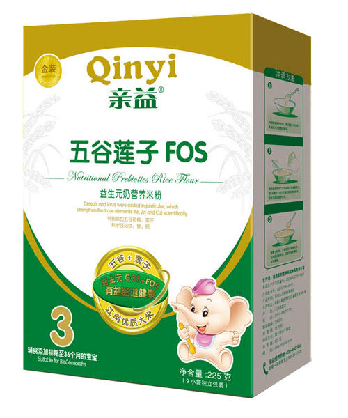 親益盒裝益生元五谷蓮子奶營養(yǎng)米粉3段