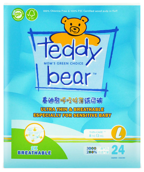 泰迪熊呼吸特薄迷你裝嬰兒紙尿褲藍色L碼