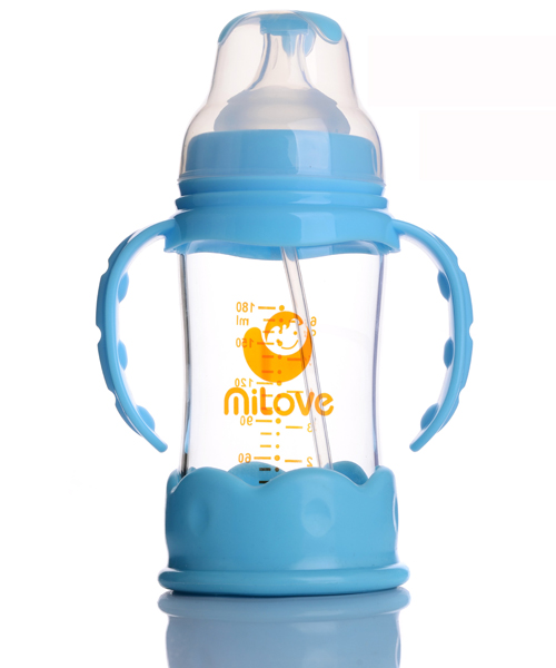 米愛(ài)180ML防爆玻璃手把吸管奶瓶