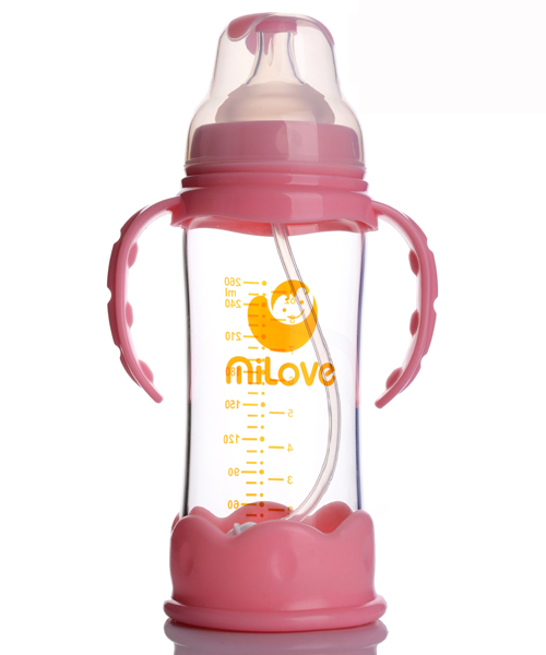 米愛(ài)260ML高硼硅防爆玻璃手把吸管奶瓶