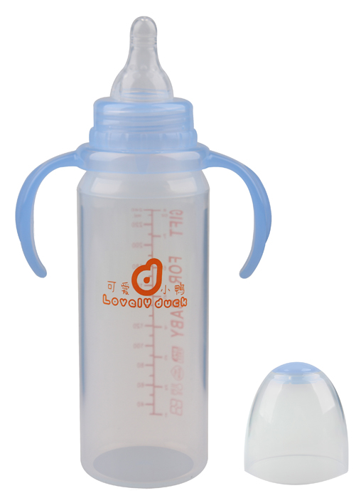 可愛(ài)小鴨標(biāo)口徑硅膠奶瓶藍(lán)色240ml
