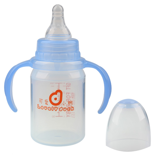 可愛小鴨標口徑硅膠奶瓶藍色120ml
