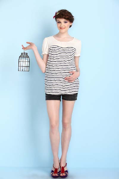 媽媽和我圓領(lǐng)條紋孕婦裝上衣