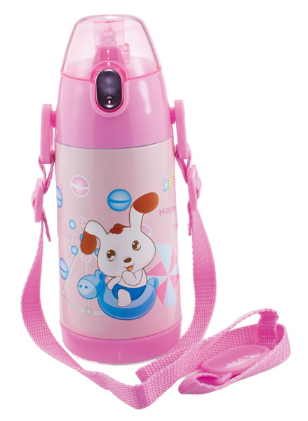 樂(lè)蓓粉色背帶卡通可愛(ài)保溫杯
