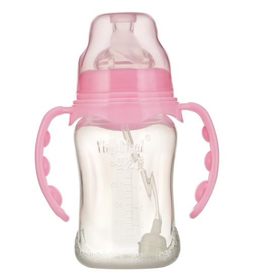 嬰之美寬口雙耳自動(dòng)弧形PP奶瓶210ML粉色