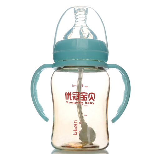 優(yōu)冠寶貝PPSU寬口帶柄自動奶瓶180ml藍(lán)色