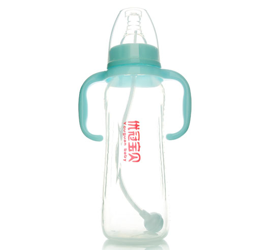 優(yōu)冠寶貝標(biāo)口帶柄自動PP奶瓶300ml藍色