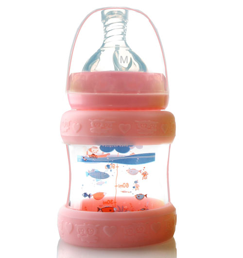 優(yōu)冠寶貝防護(hù)玻璃奶瓶150ml紅色
