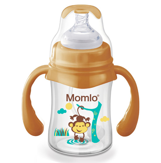 苗苗樂(lè)帶手柄玻璃奶瓶黃色