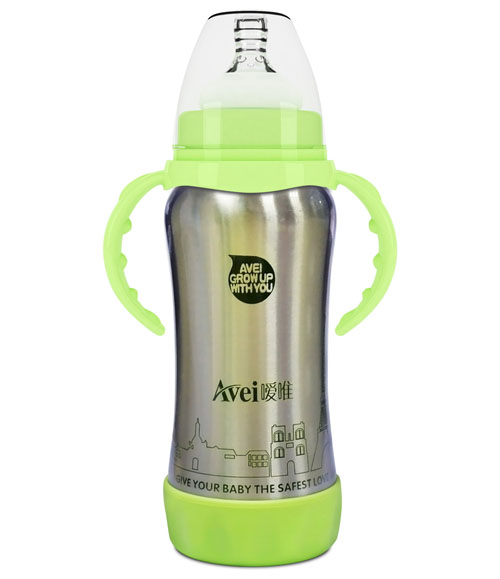 噯唯寬口徑帶柄自動(dòng)不銹鋼保溫奶瓶(180ml)