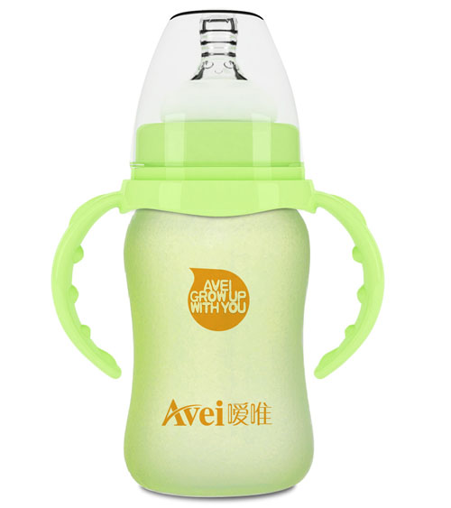 噯唯寬口帶柄自動感溫防護玻璃奶瓶(180ml)