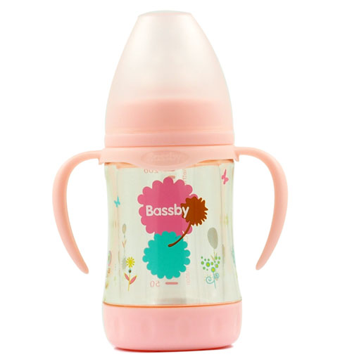 貝斯比寬口弧形晶鉆玻璃防爆兩用奶瓶120ml紅色(PPSU防護(hù)套)