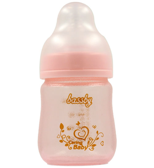 貝斯比寬口異形晶鉆玻璃硅膠防曝奶瓶120ml紅色