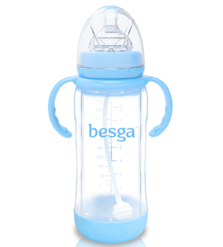 貝仕嘉玻璃內(nèi)膽防爆奶瓶(配手柄)240ML