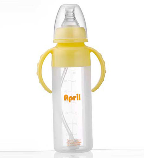 愛普麗標口液態(tài)硅膠奶瓶240ml黃色