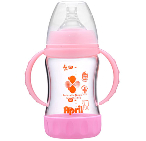 愛普麗寬口弧形玻璃奶瓶150ml粉色
