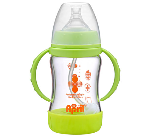 愛(ài)普麗寬口弧形玻璃奶瓶150ml綠色