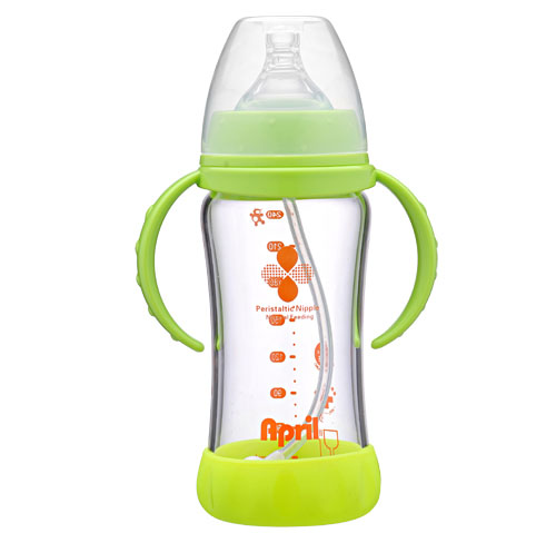 愛普麗寬口弧形玻璃奶瓶240ml綠色