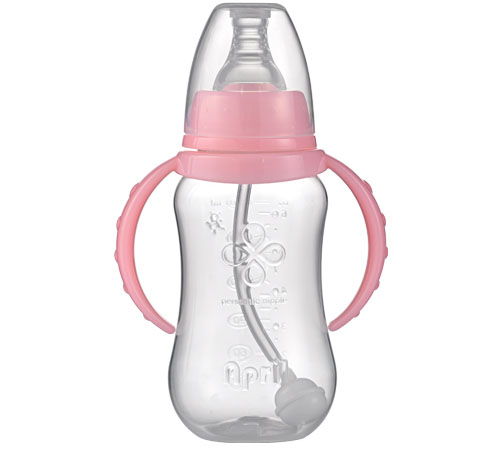 愛普麗標(biāo)口弧形PP奶瓶120ml粉色