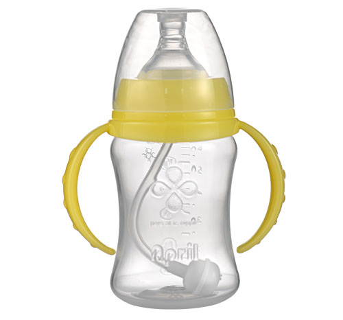 愛(ài)普麗寬口弧形PP奶瓶180ml黃色