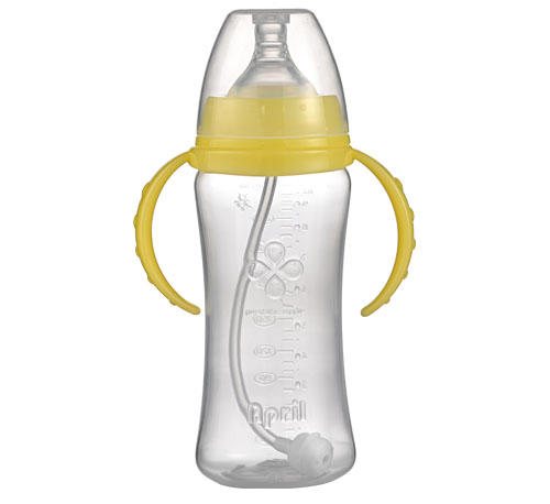 愛(ài)普麗寬口弧形PP奶瓶280ml黃色