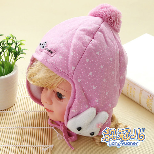 靚冠兒嬰幼兒夾棉保暖護耳帽子粉色