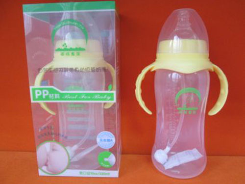 苗哺專家寬口雙耳帶自動(dòng)吸管pp奶瓶330ml