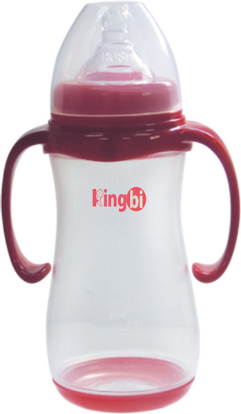 健貝標口雙柄紅色PP奶瓶350ml