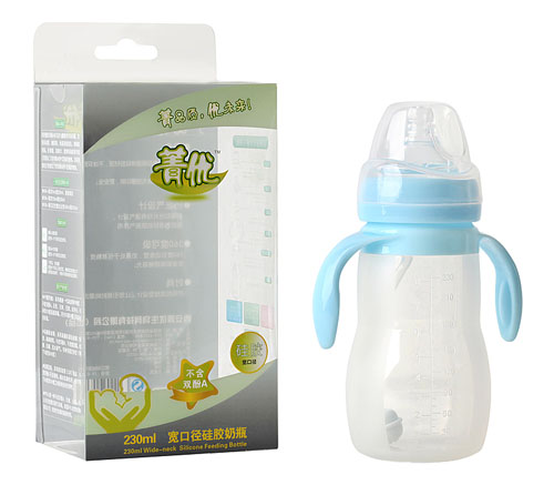 菁優(yōu)寬口徑硅膠奶瓶230ml藍色