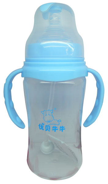 優(yōu)貝牛牛藍(lán)色寬口雙柄全自動(dòng)PP奶瓶300ml