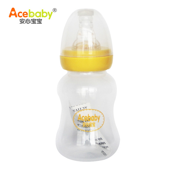 安心寶寶125ml標(biāo)口圓弧形PP奶瓶黃色