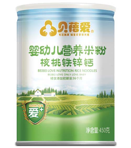 貝蓓愛(ài)嬰幼兒核桃鐵鋅鈣米粉聽(tīng)裝