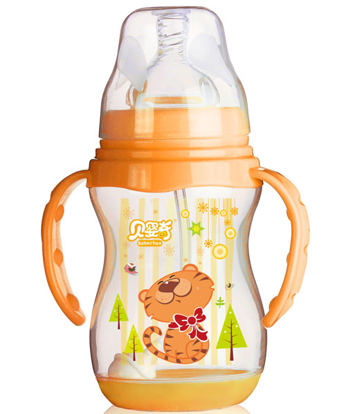貝嬰奇240ml寬口帶感溫底座奶瓶橙色
