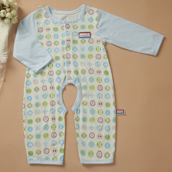 金色小魚純棉素色單面數(shù)字開檔哈衣