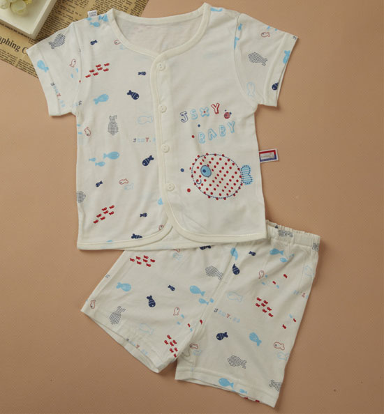 金色小魚竹纖維單面小魚短袖桃開套