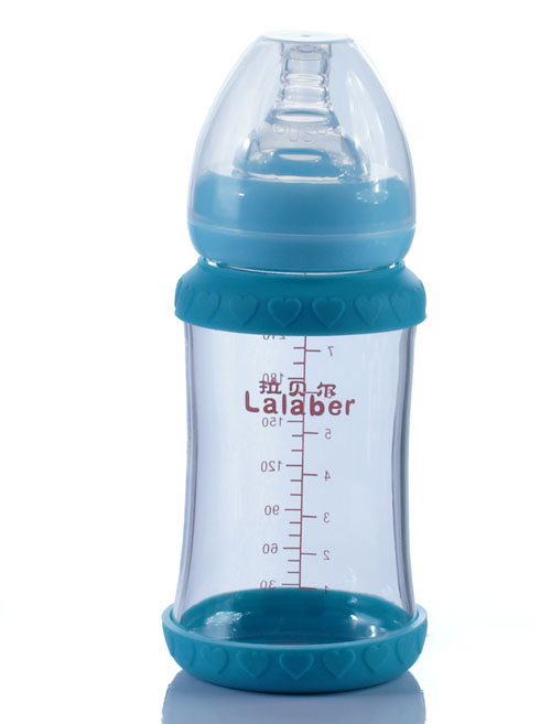 拉貝爾8安士寬口徑連藍(lán)色感溫保護環(huán)玻璃奶瓶