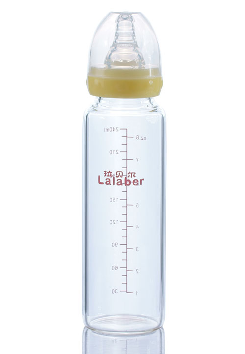 拉貝爾8安士標(biāo)準(zhǔn)口徑玻璃奶瓶-黃色奶環(huán)