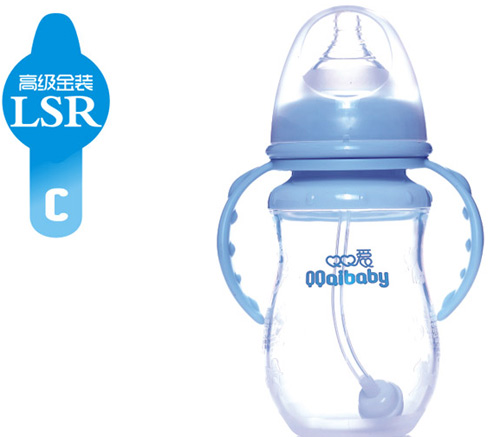 Q0愛寬口徑雙柄弧形自動(dòng)硅膠奶瓶270ML