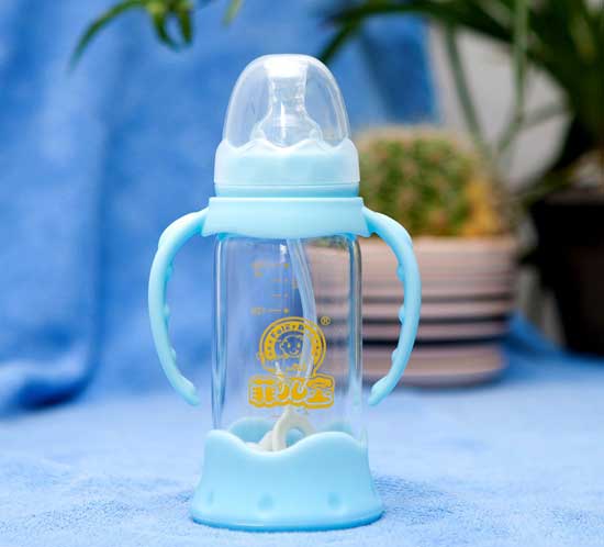菲兒寶150毫升標(biāo)口晶鉆防爆防脹氣玻璃奶瓶(藍(lán))