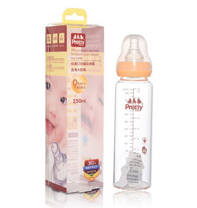 prettybaby標(biāo)準(zhǔn)口徑晶鉆玻璃直身大奶瓶250ML