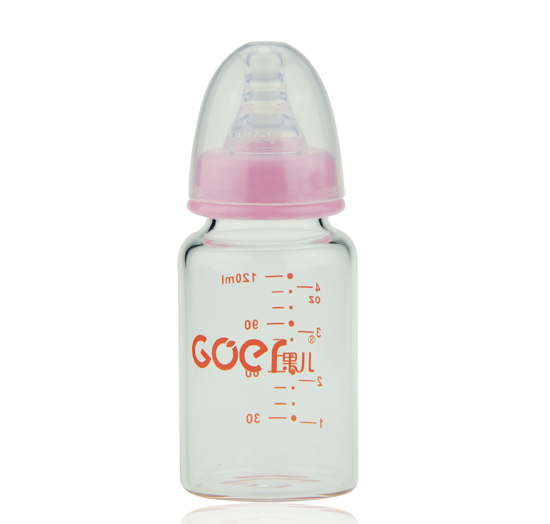 果兒120ML標口晶鉆玻璃奶瓶粉色