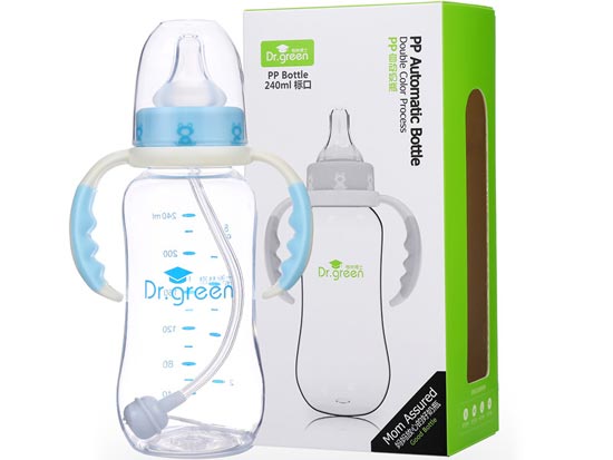 格林博士標(biāo)口PP自動奶瓶240ML藍(lán)色