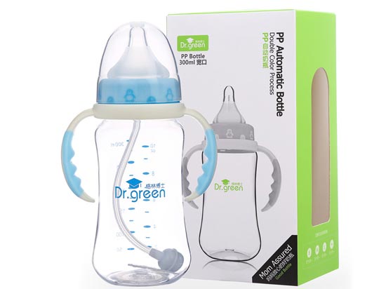 格林博士寬口PP自動奶瓶300ML藍色