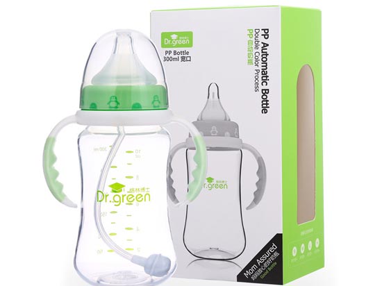 格林博士寬口PP自動奶瓶300ML綠色