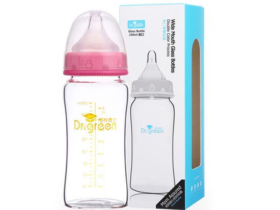 格林博士寬口玻璃奶瓶240ML紅色