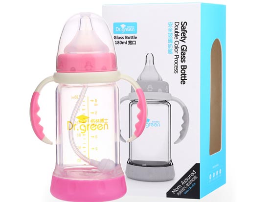 格林博士寬口安全玻璃奶瓶180ML紅色