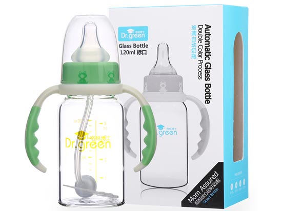 格林博士標口自動玻璃奶瓶120ML綠色
