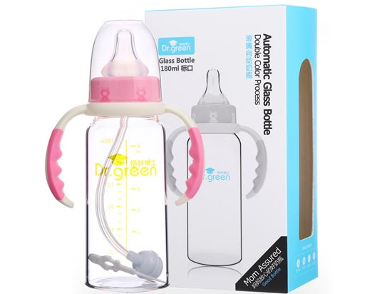 格林博士標(biāo)口玻璃自動奶瓶180ML紅色